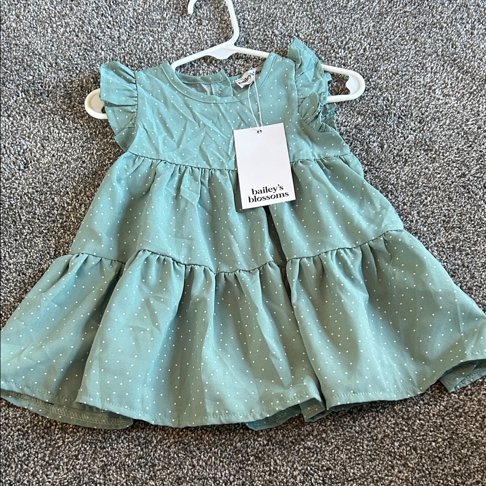 6-9mo Baileys Blossoms Green Polka Dot Kids Dress